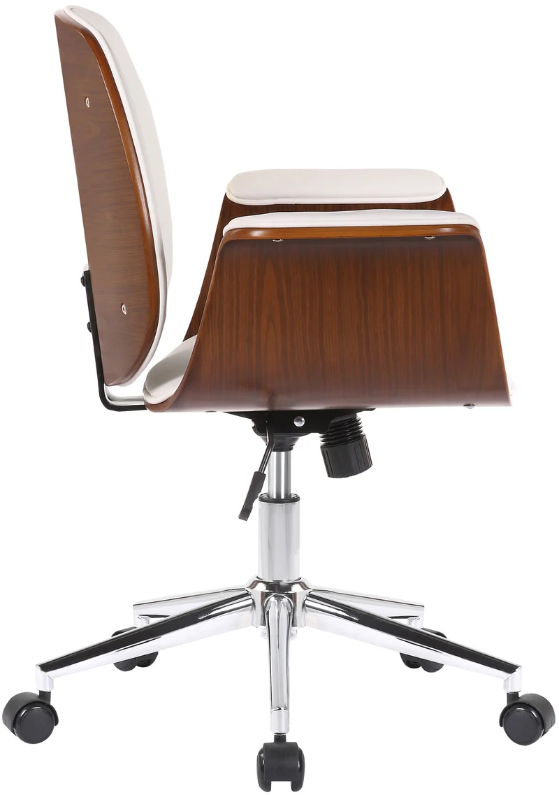 Fauteuil de bureau moderne et confortable accoudoirs incurvés hauteur réglable en synthétique blanc bois et métal BUR10556