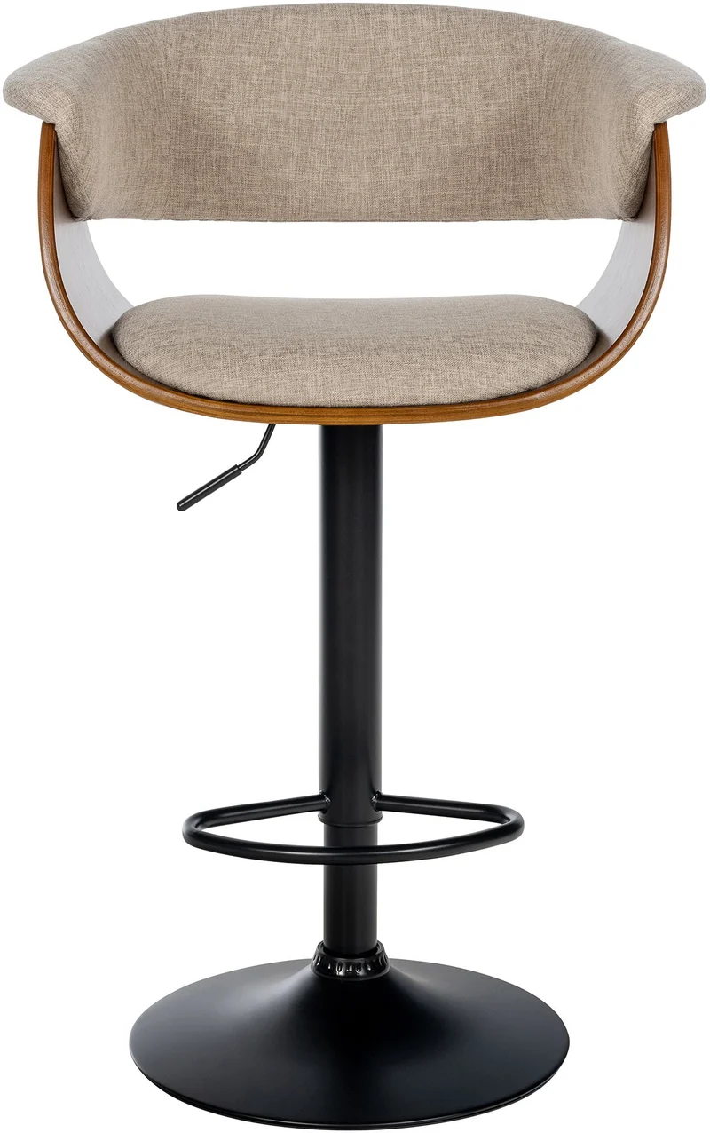 Tabouret de bar design moderne siège réglable en hauteur et pivotant en tissu crème coque en bois et métal noir 10_0005455