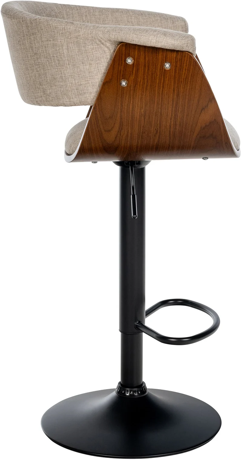 Tabouret de bar design moderne siège réglable en hauteur et pivotant en tissu crème coque en bois et métal noir 10_0005455