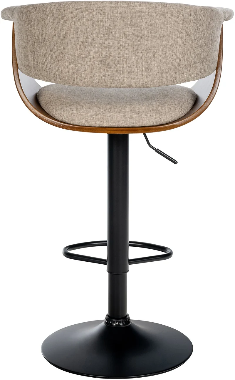 Tabouret de bar design moderne siège réglable en hauteur et pivotant en tissu crème coque en bois et métal noir 10_0005455