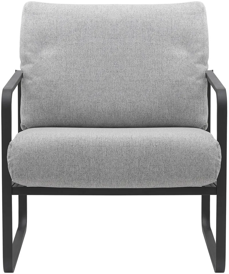Fauteuil lounge design retro chic en tissu gris clair et cadre en métal noir mat 10_0002819