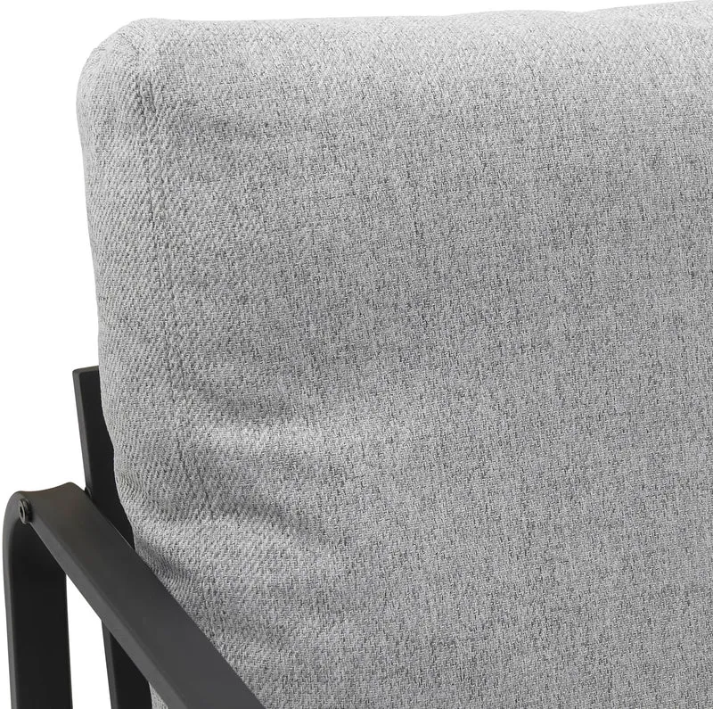 Fauteuil lounge design retro chic en tissu gris clair et cadre en métal noir mat 10_0002819