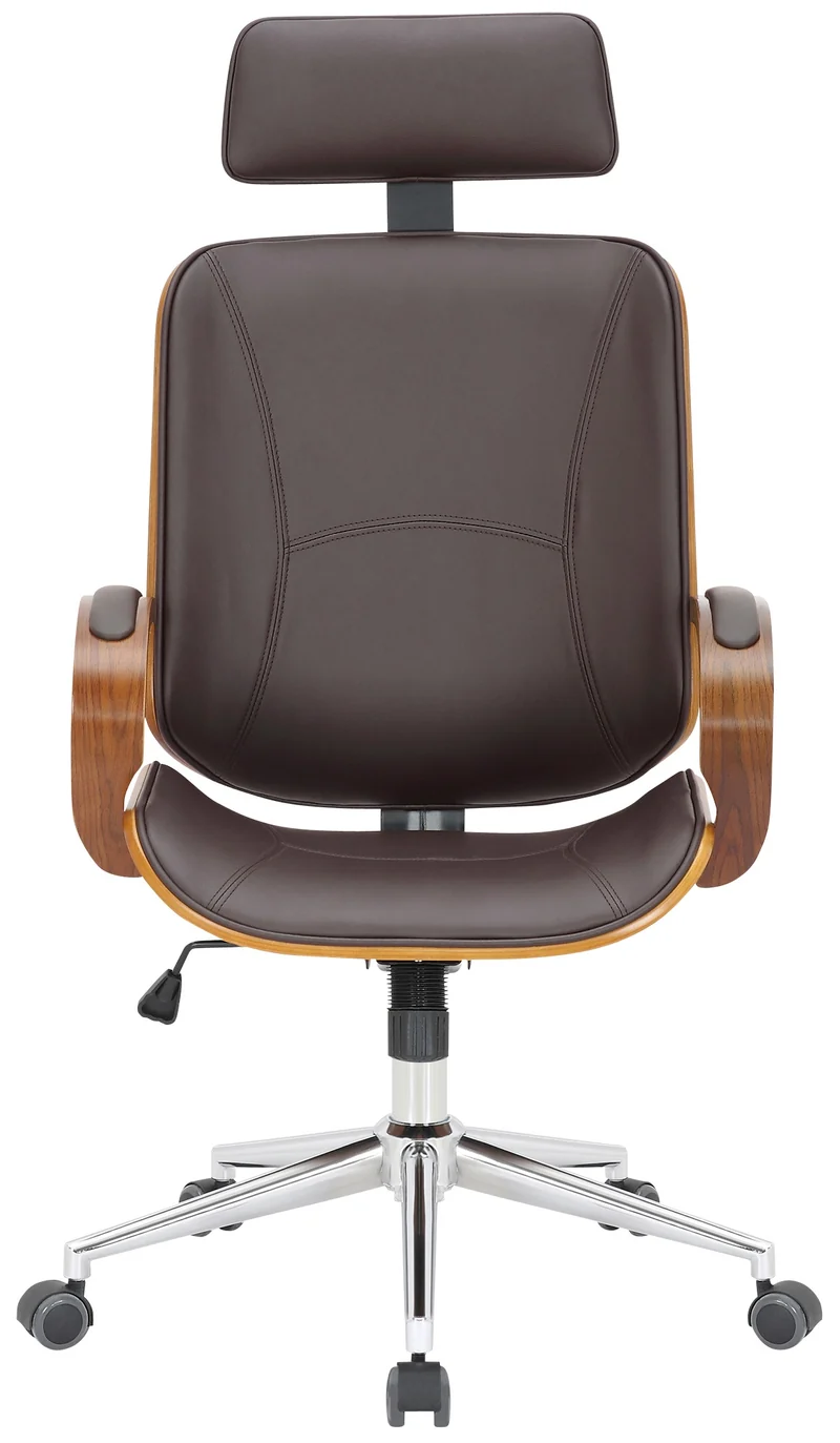 Chaise de bureau dossier et l'appuie-tête en métal PVC marron et cadre en bois noyer 10_0002450