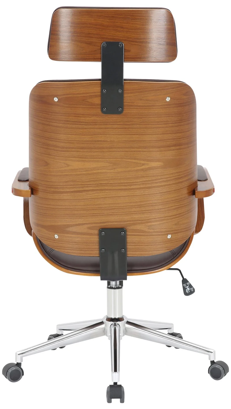 Chaise de bureau dossier et l'appuie-tête en métal PVC marron et cadre en bois noyer 10_0002450