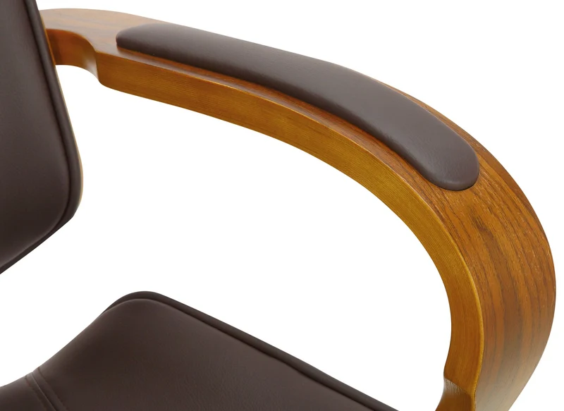 Chaise de bureau dossier et l'appuie-tête en métal PVC marron et cadre en bois noyer 10_0002450