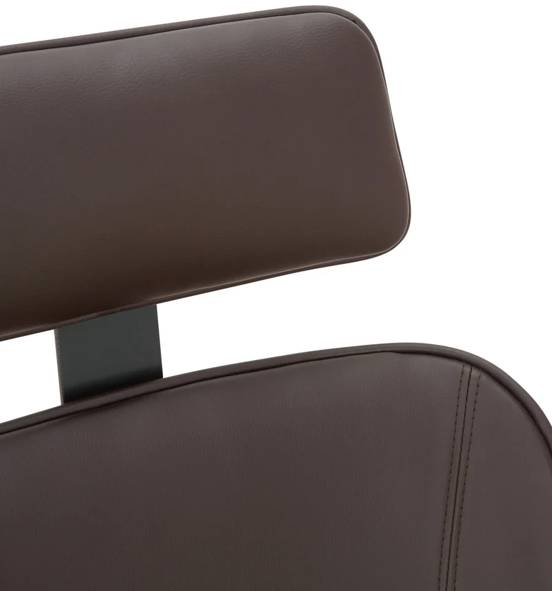 Chaise de bureau dossier et l'appuie-tête en métal PVC marron et cadre en bois noyer 10_0002450