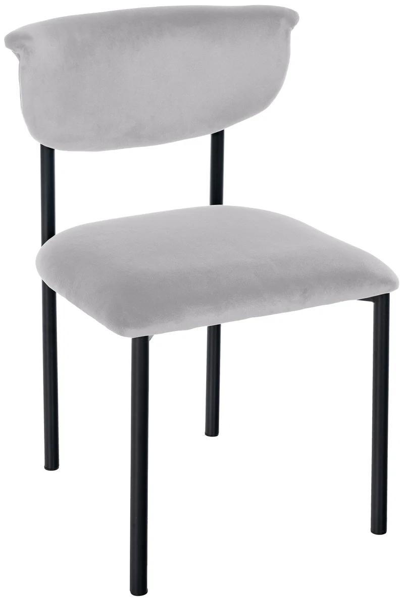 Chaise de salle à manger x1 élégante lignes épurées assise galbée velours gris et métal noir 10_0008298