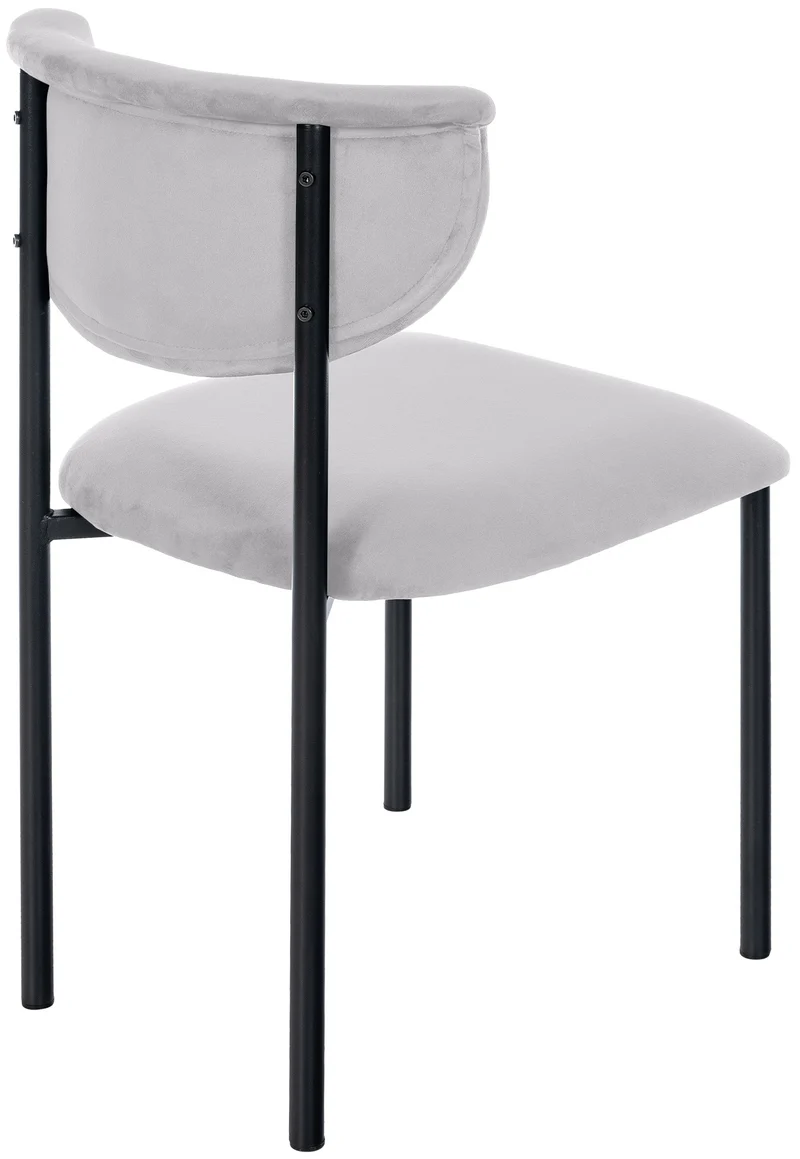 Chaise de salle à manger x1 élégante lignes épurées assise galbée velours gris et métal noir 10_0008298