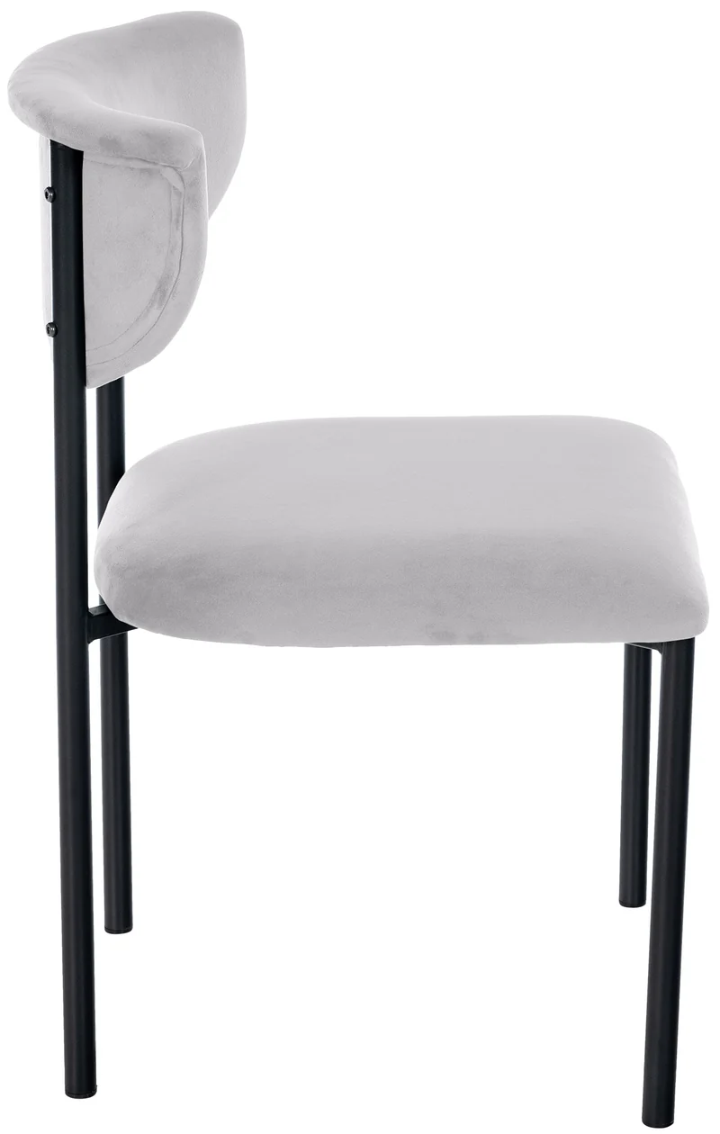 Chaise de salle à manger x1 élégante lignes épurées assise galbée velours gris et métal noir 10_0008298