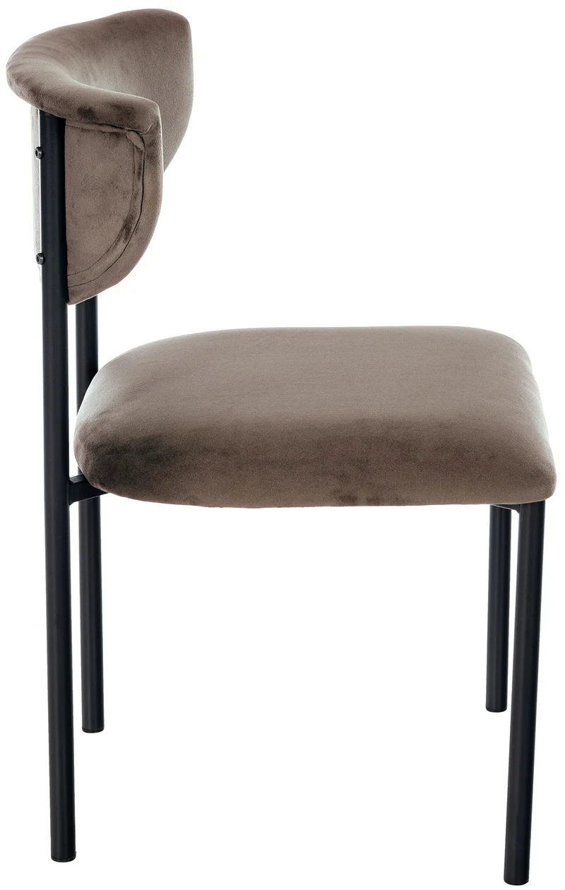 Chaise de salle à manger x1 élégante lignes épurées assise galbée velours marron et métal noir 10_0008297