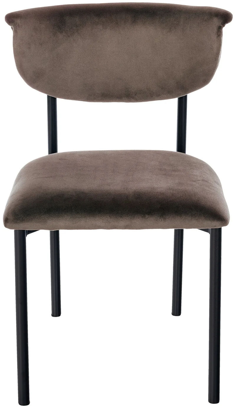Chaise de salle à manger x1 élégante lignes épurées assise galbée velours marron et métal noir 10_0008297