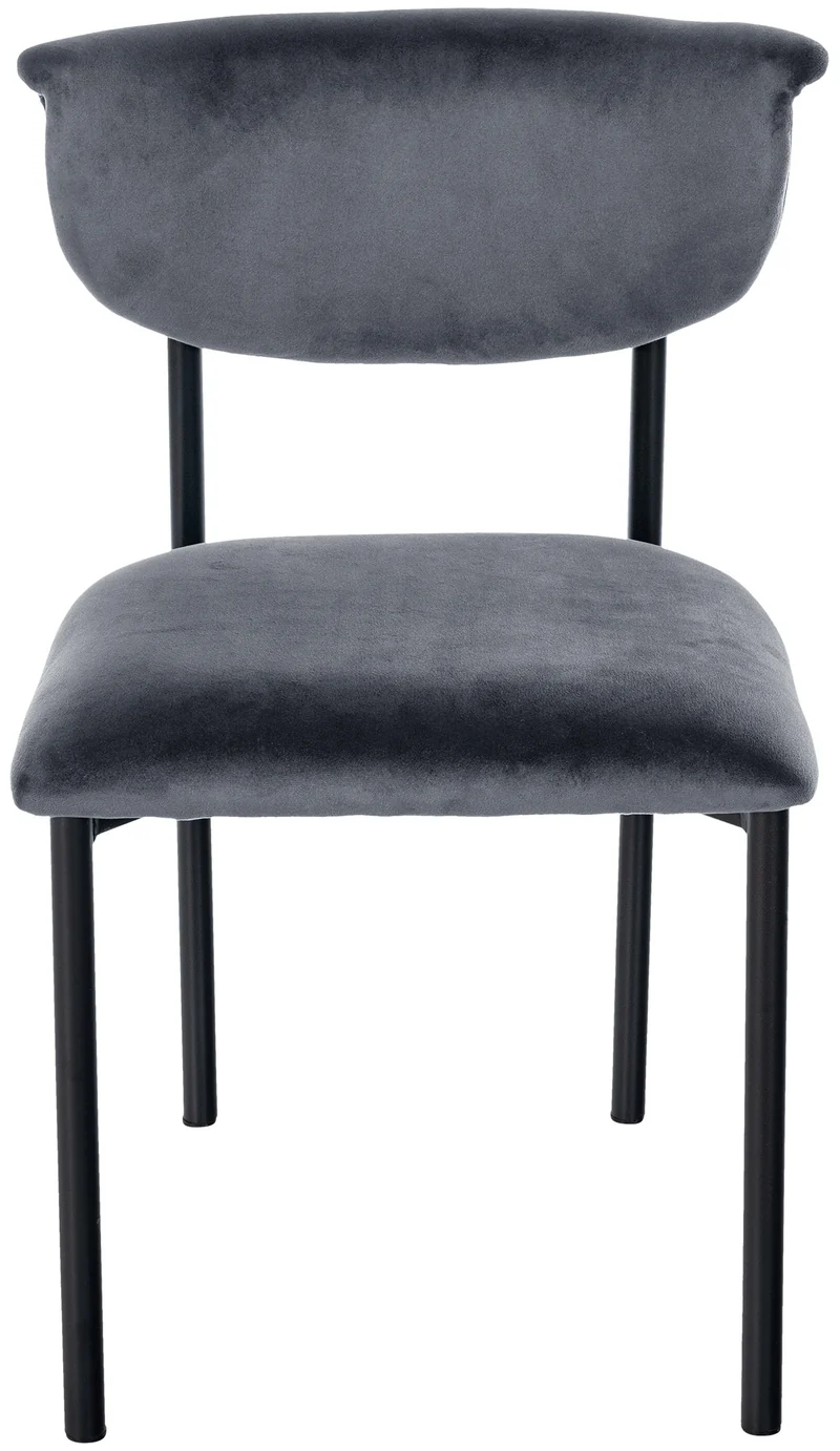 Chaise de salle à manger x1 élégante lignes épurées assise galbée velours gris foncé et métal noir 10_0008294