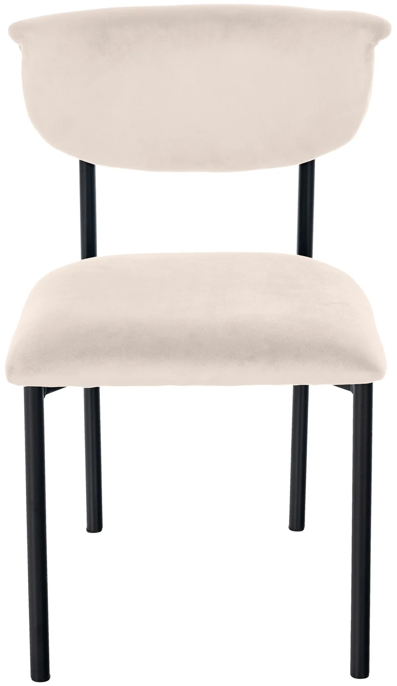 Chaise de salle à manger x1 élégante lignes épurées assise galbée velours crème et métal noir 10_0008293