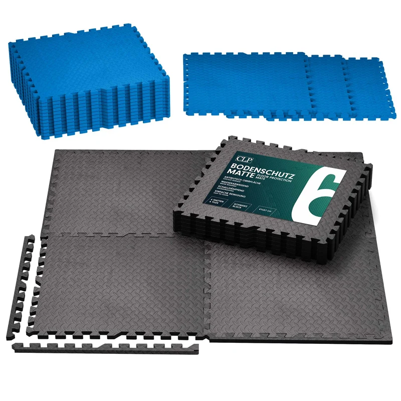 Tapis de protection de sol en mousse plastique noir 60 x 60 cm – Lot de 6 dalles emboîtables 10_0008950