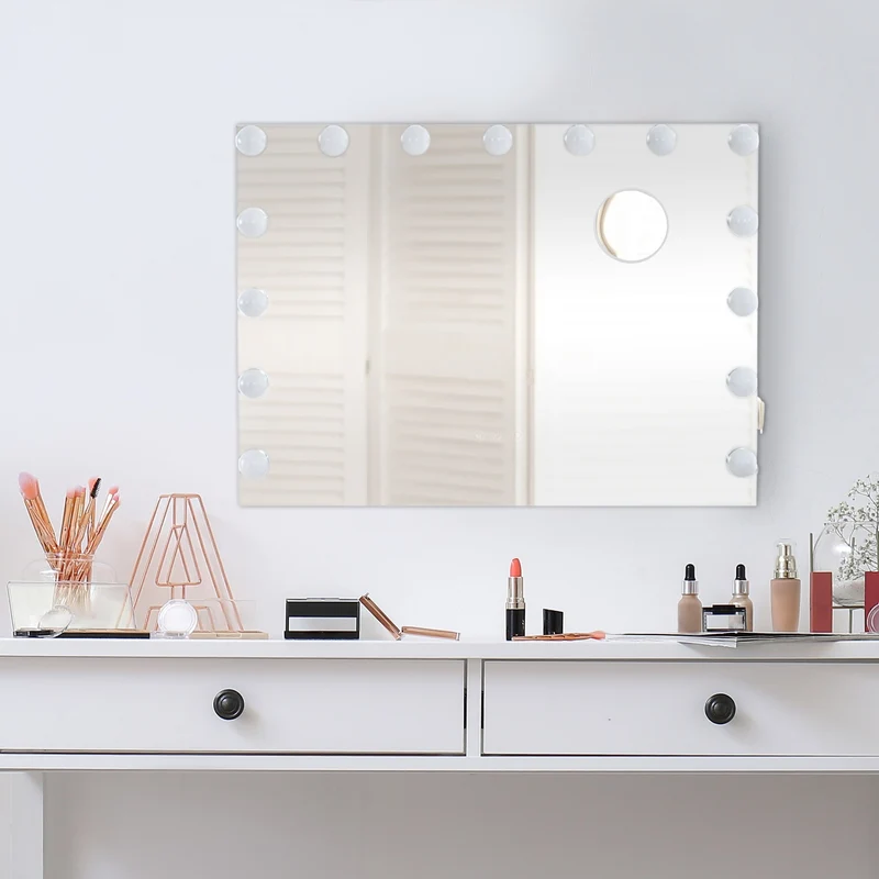 Miroir de maquillage LED en plastique 58 x 46 cm avec grossissement x10 et port USB 10_0008956