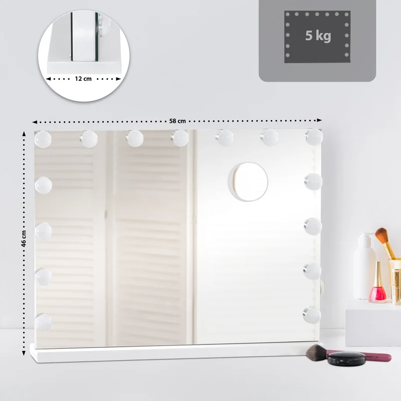 Miroir de maquillage LED en plastique 58 x 46 cm avec grossissement x10 et port USB 10_0008956
