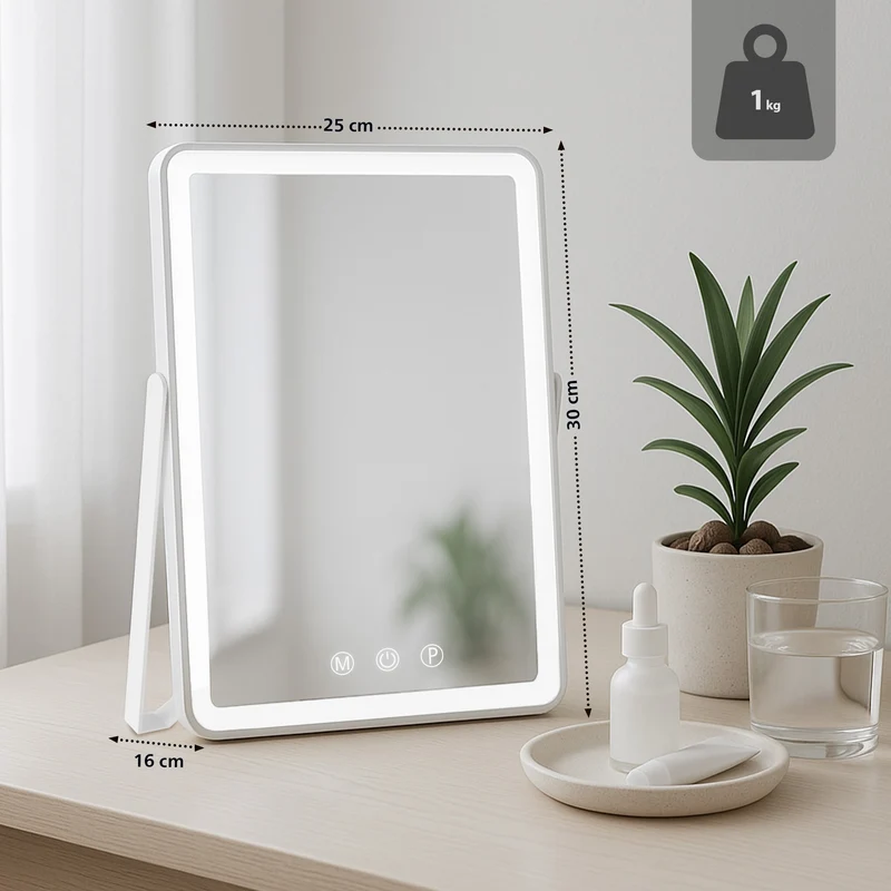 Miroir de maquillage LED 25 x 30 cm en métal et verre avec éclairage réglable et USB-C 10_0008953