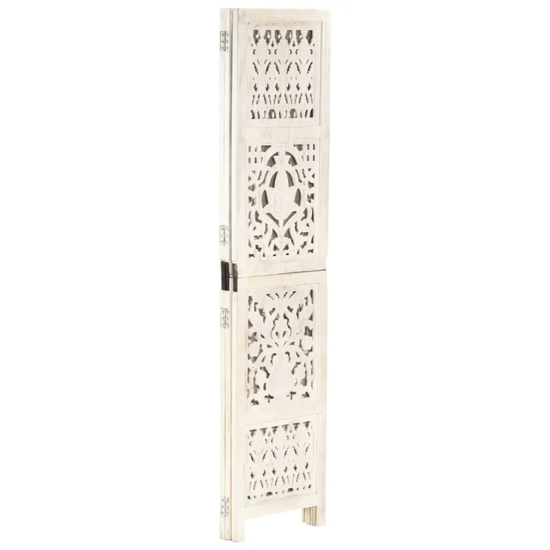 Paravent séparateur de pièce cloison 3 panneaux 120 x 165 cm bois manguier blanc DEC030734
