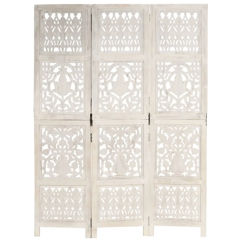Paravent séparateur de pièce cloison 3 panneaux 120 x 165 cm bois manguier blanc DEC030734