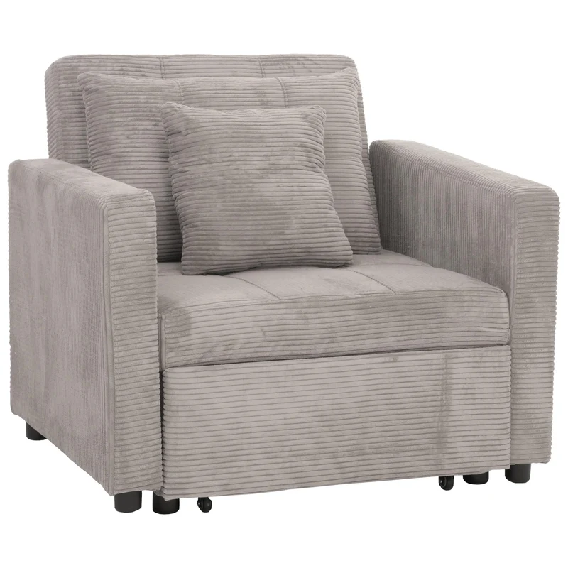 Fauteuil-lit lit d'appoint relaxation dossier réglable surface de couchage 197x100 cm tissu velours côtelé gris clair 04_0006253