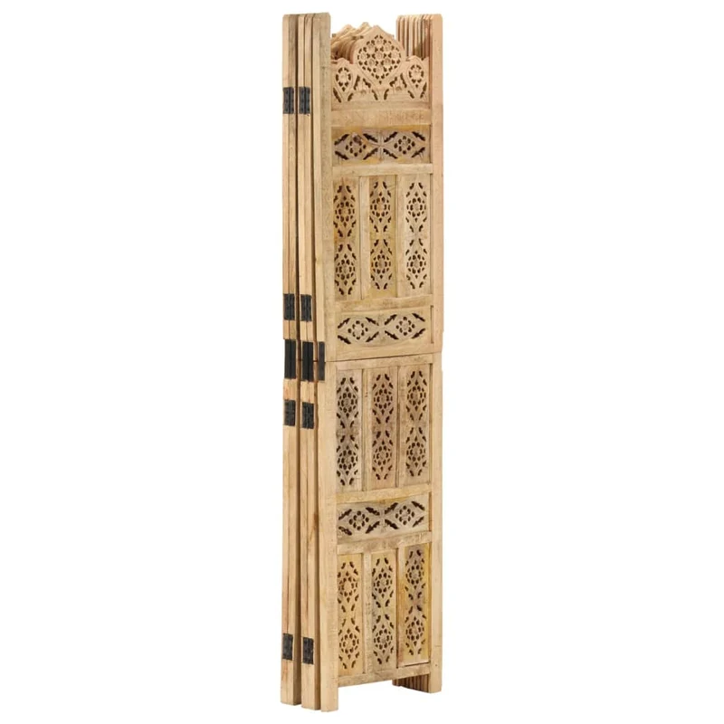 Paravent séparateur de pièce cloison 5 panneaux motifs sculptés à la main 200 x 165 cm bois de manguier marron DEC030926