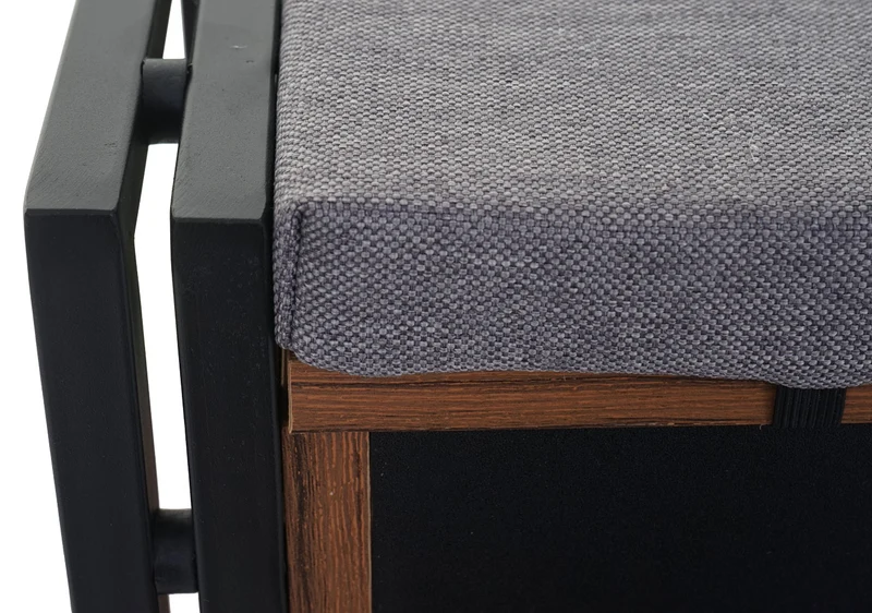 Banquette commode à chaussures avec sièges avec coussins 53x110x30cm en métal aspect chêne sauvage 04_0001148