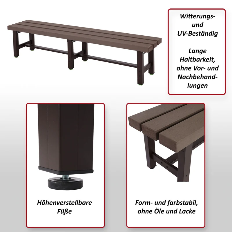 Banc de jardin en aluminium résistant au intempéries pieds réglable 180 cm marron 04_0005829