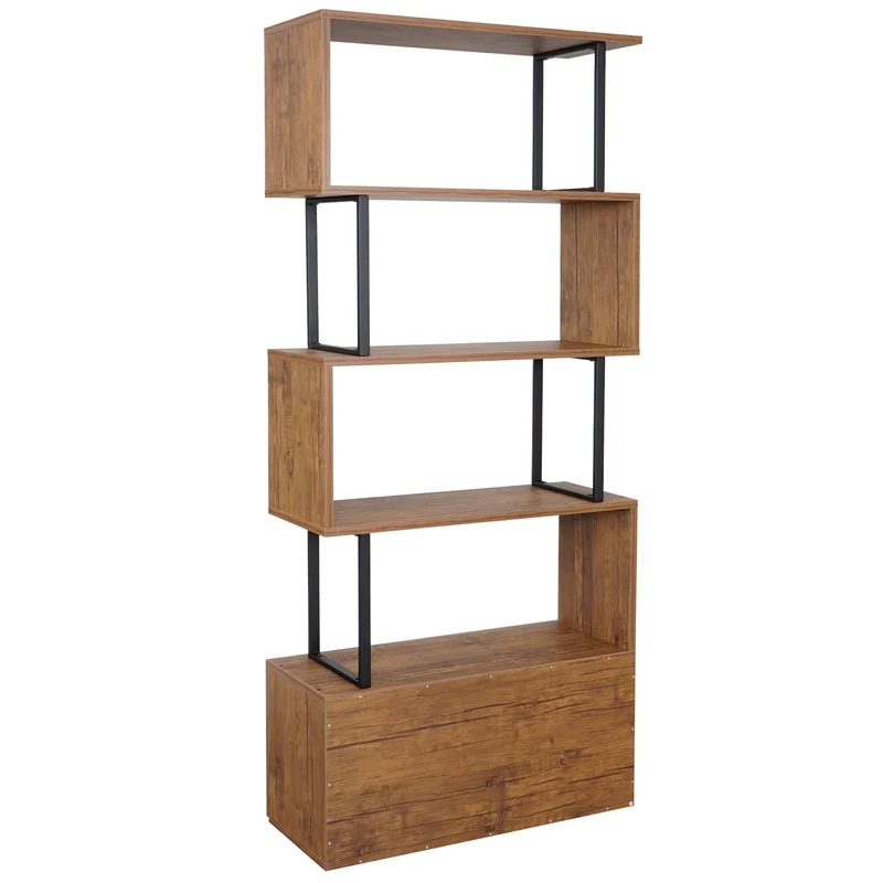 Bibliothèque étagère de rangement avec porte 183x80cm aspect chêne sauvage 04_0001326