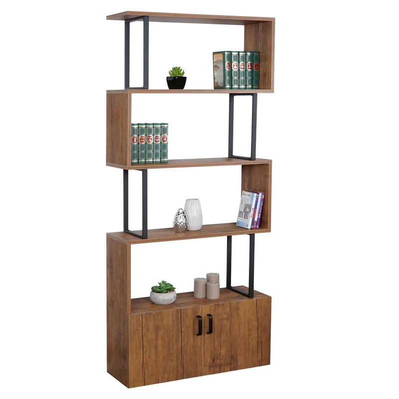 Bibliothèque étagère de rangement avec porte 183x80cm aspect chêne sauvage 04_0001326