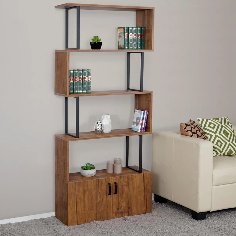 Bibliothèque étagère de rangement avec porte 183x80cm aspect chêne sauvage 04_0001326