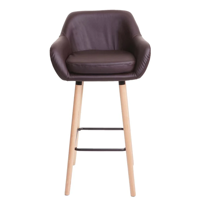 Tabouret de bar chaise de comptoir x1 avec repose-pieds en PVC marron style scandinave 04_0005298