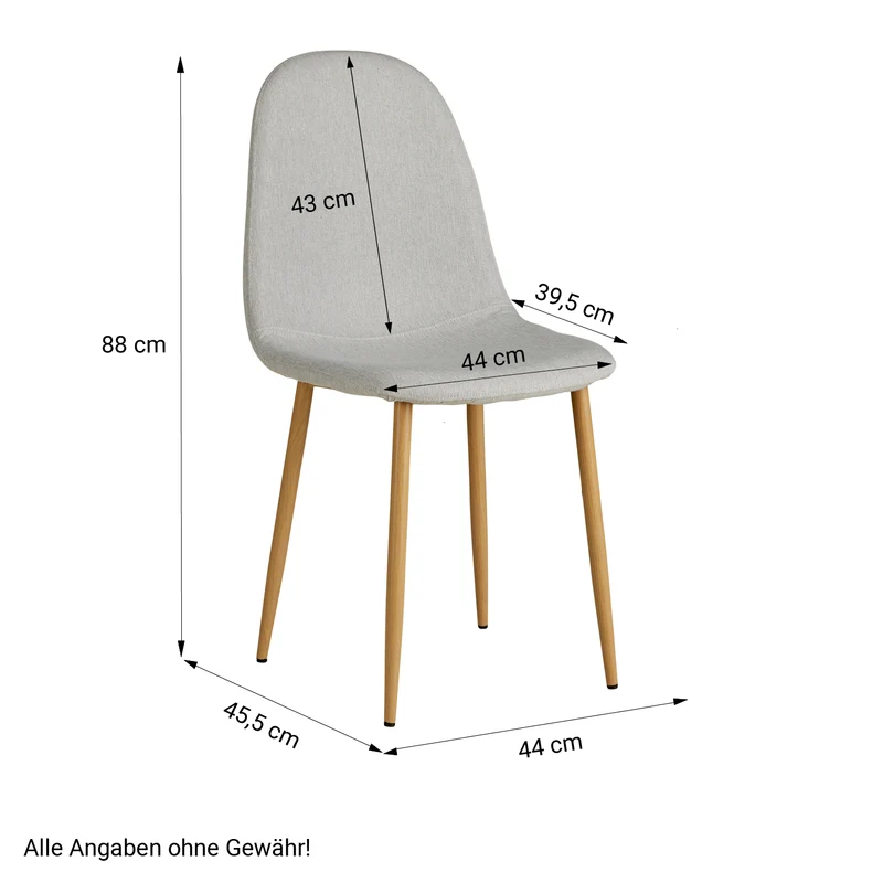 Lot de 4 chaises de salle à manger cuisine confortable et moderne en tissu gris pieds métal aspect bois CDS06204