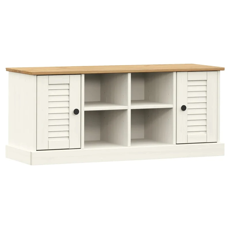 Banc de rangement à chaussures avec 4 compartiments et 2 petites armoires avec porte 106 x 35 x 45 cm en bois de pin blanc DEC024962