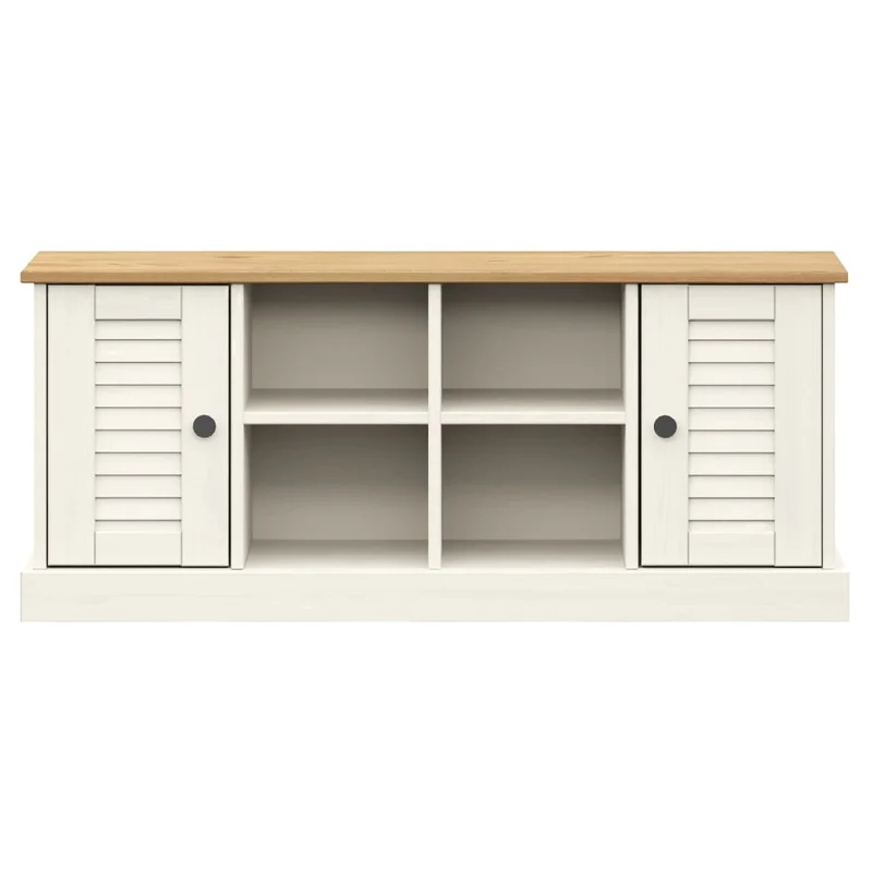 Banc de rangement à chaussures avec 4 compartiments et 2 petites armoires avec porte 106 x 35 x 45 cm en bois de pin blanc DEC024962