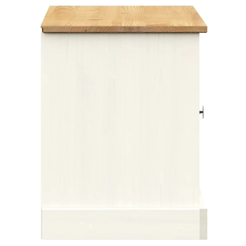 Banc de rangement à chaussures avec 4 compartiments et 2 petites armoires avec porte 106 x 35 x 45 cm en bois de pin blanc DEC024962