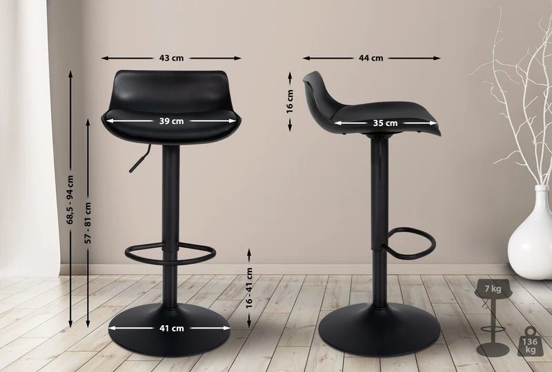 Tabouret de bar x2 avec repose-pieds hauteur réglable desing moderne en PVC noir et métal noir 10_0004017