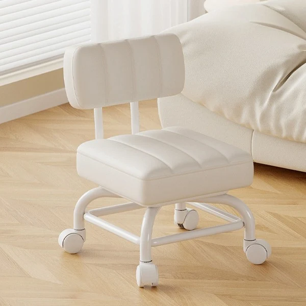 Modern Minimalist PU Leather & PP Plastic Square Low Stool Rotatable & Mobile Seating For Bedroom & Living Room
