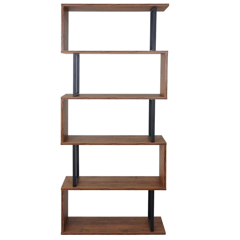 Bibliothèque étagère sur pied en métal et bois véritable 4 niveaux 142x60cm 04_0001281