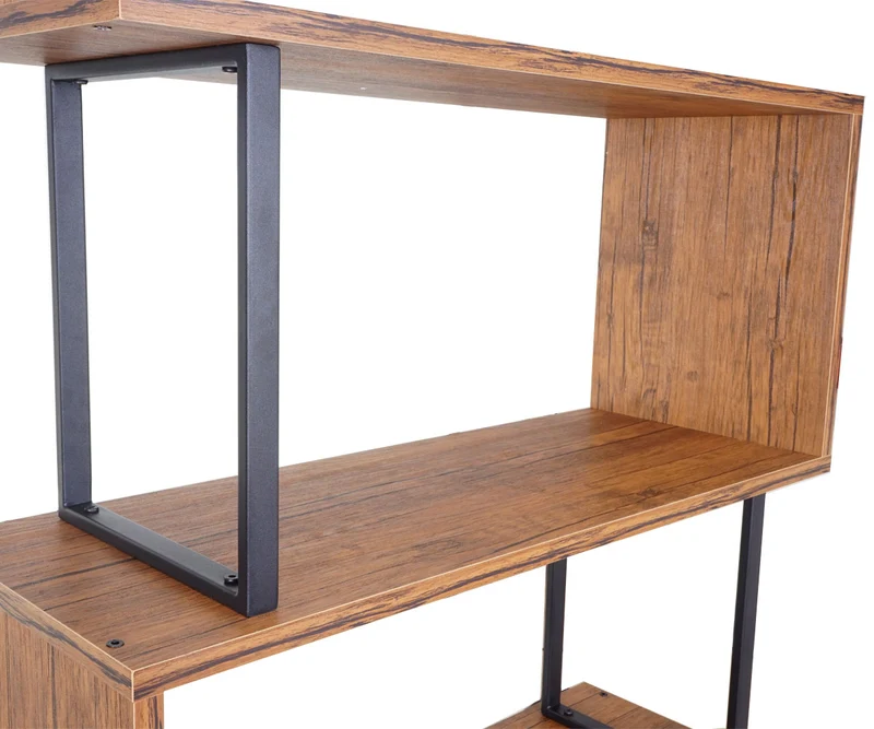 Bibliothèque étagère sur pied en métal et bois véritable 4 niveaux 142x60cm 04_0001281