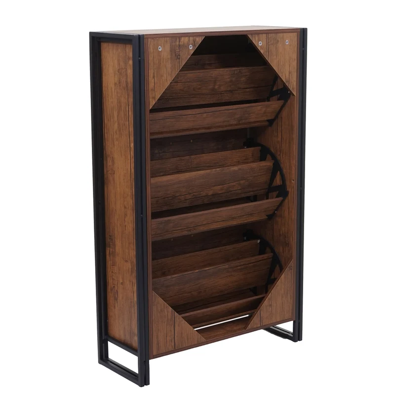 Étagère à chaussures meuble rangement entrée 122x77x29cm jusqu'à 27 paire aspect chêne sauvage 04_0005155