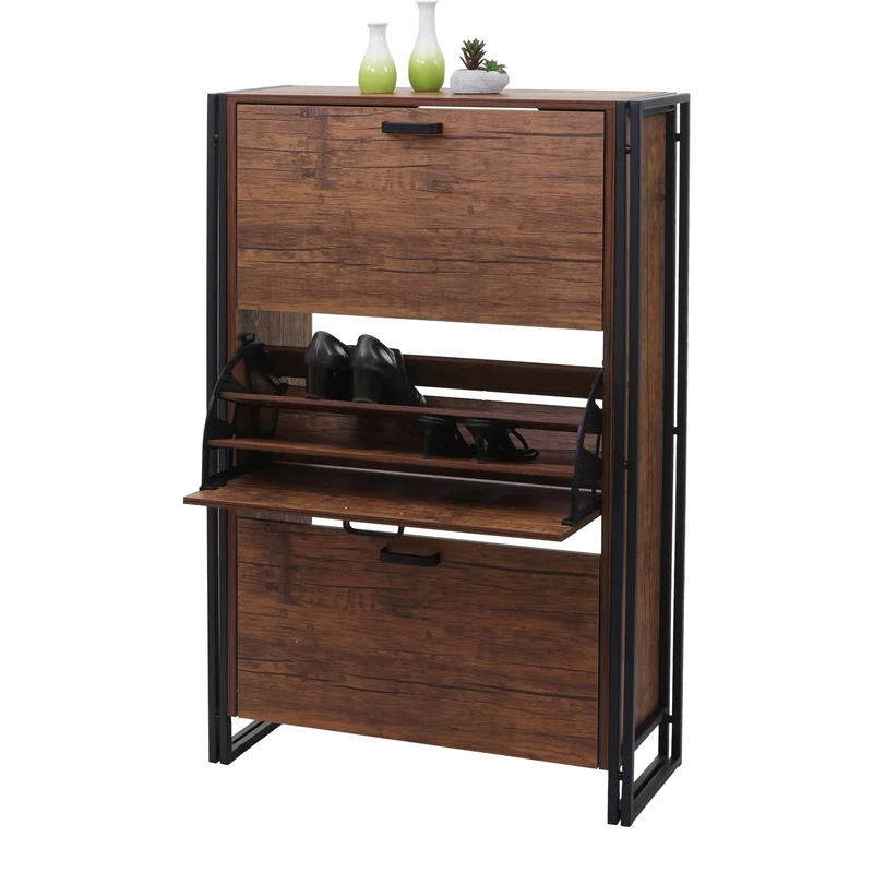 Étagère à chaussures meuble rangement entrée 122x77x29cm jusqu'à 27 paire aspect chêne sauvage 04_0005155