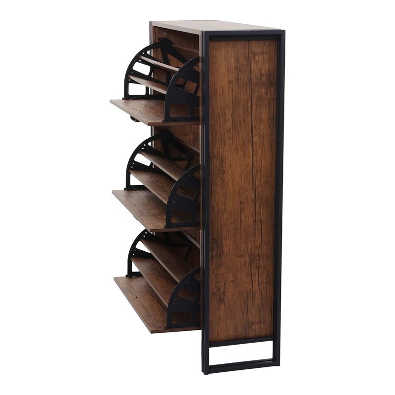 Étagère à chaussures meuble rangement entrée 122x77x29cm jusqu'à 27 paire aspect chêne sauvage 04_0005155