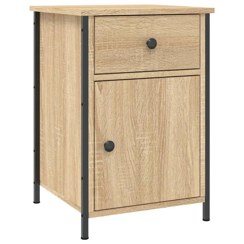Lot de 2 tables de chevet avec tiroir et compartiment avec porte 40 x 42 x 60cm bois d'ingénierie couleur chêne et fer DEC035889