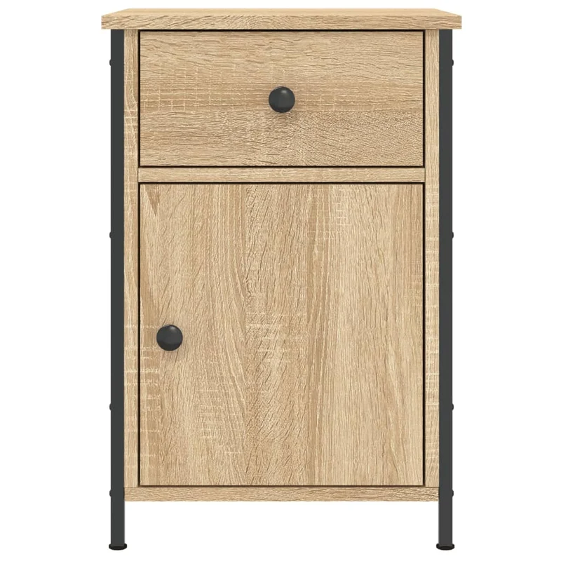 Lot de 2 tables de chevet avec tiroir et compartiment avec porte 40 x 42 x 60cm bois d'ingénierie couleur chêne et fer DEC035889