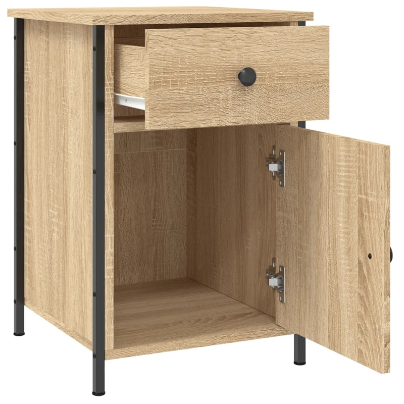 Lot de 2 tables de chevet avec tiroir et compartiment avec porte 40 x 42 x 60cm bois d'ingénierie couleur chêne et fer DEC035889