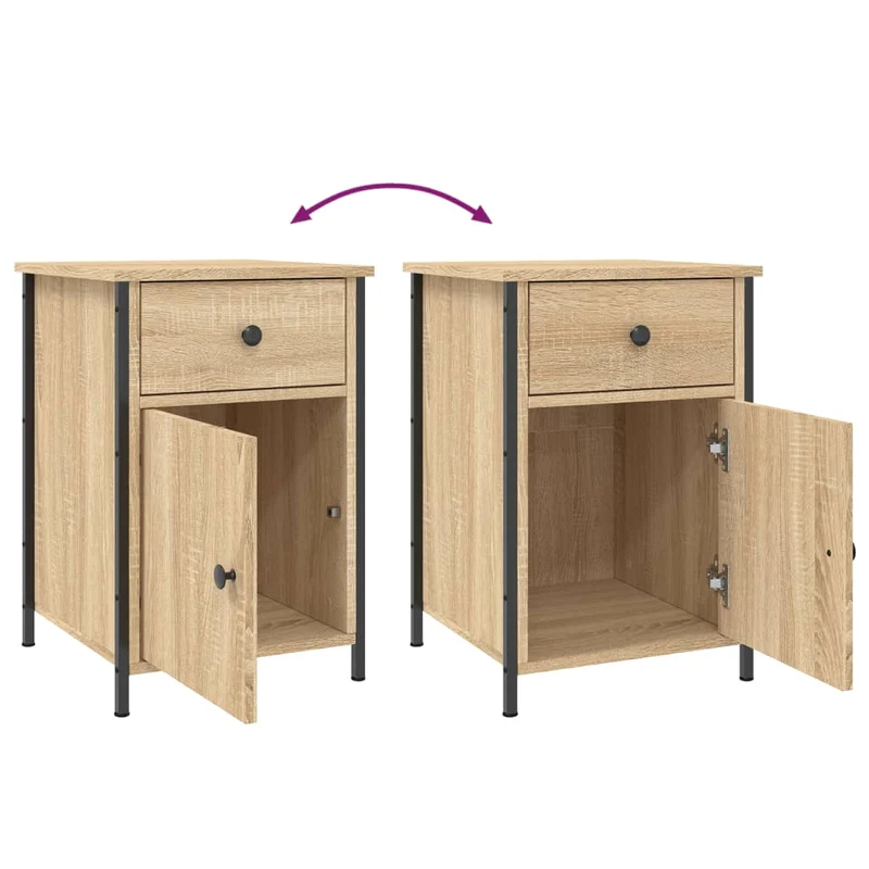 Lot de 2 tables de chevet avec tiroir et compartiment avec porte 40 x 42 x 60cm bois d'ingénierie couleur chêne et fer DEC035889