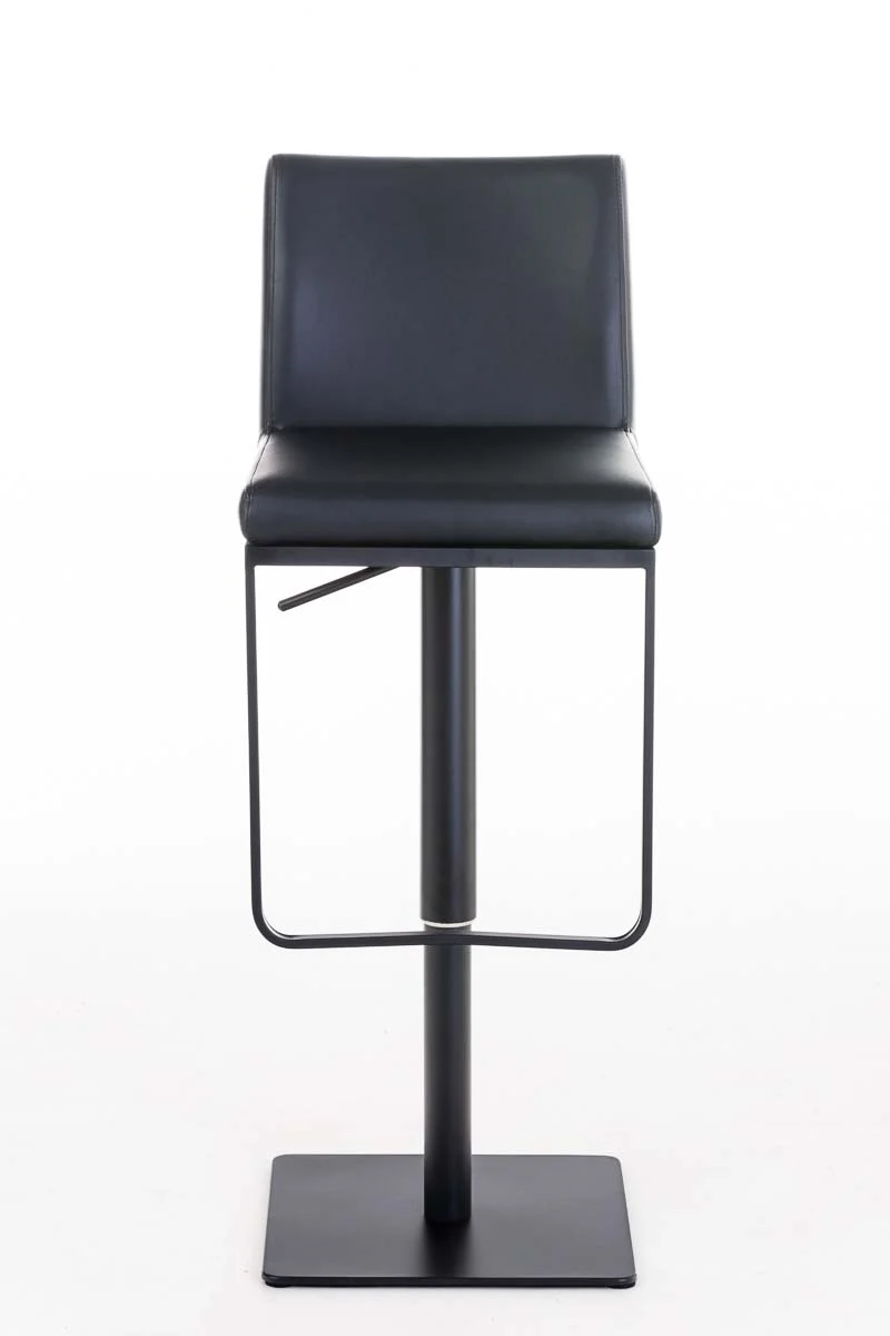 Tabouret de bar x1 avec repose-pieds plaque de base carrée en métal noir assise en PVC noir 10_0005299
