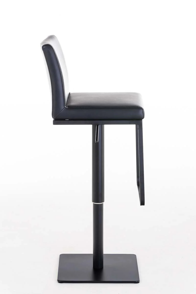 Tabouret de bar x1 avec repose-pieds plaque de base carrée en métal noir assise en PVC noir 10_0005299