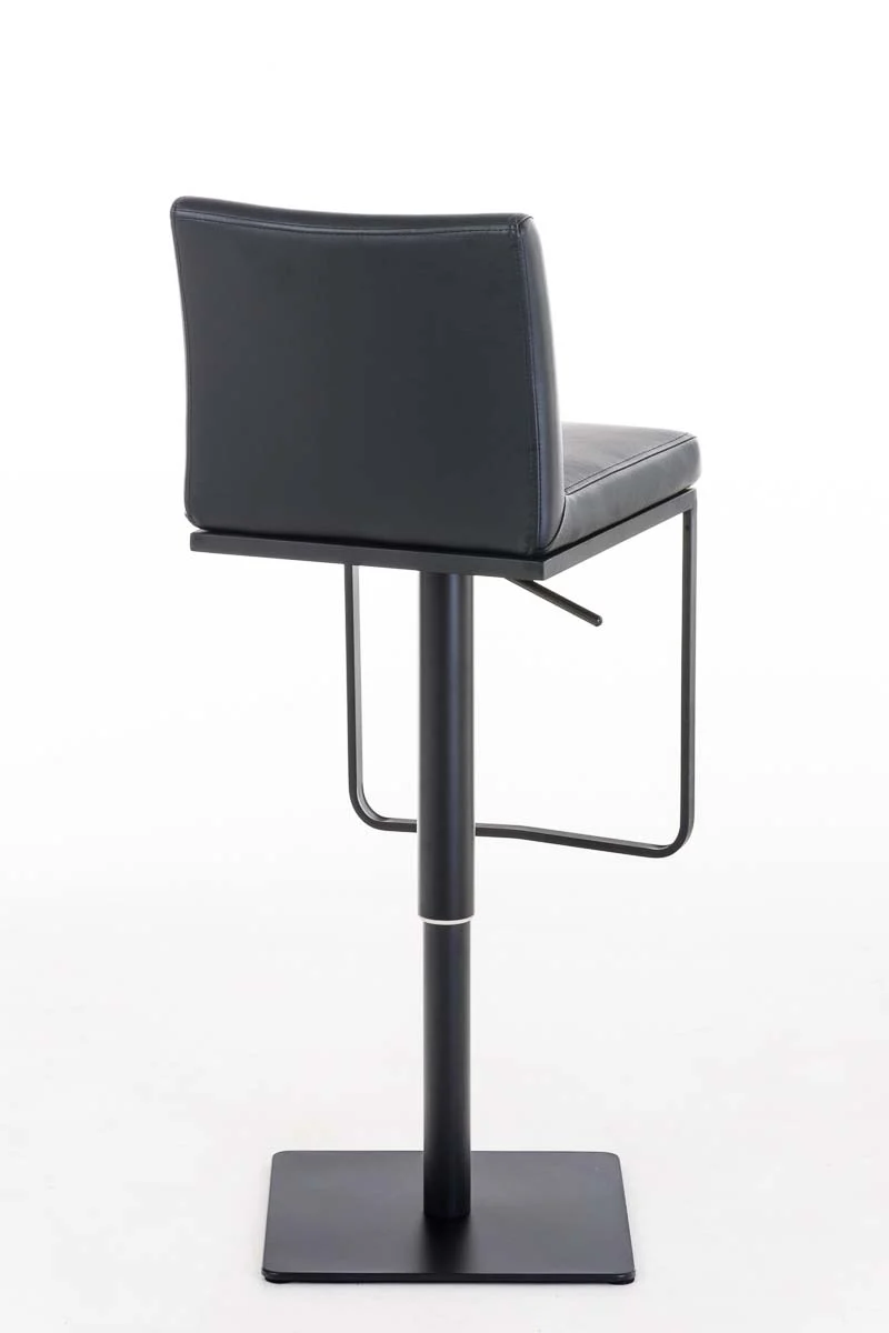 Tabouret de bar x1 avec repose-pieds plaque de base carrée en métal noir assise en PVC noir 10_0005299
