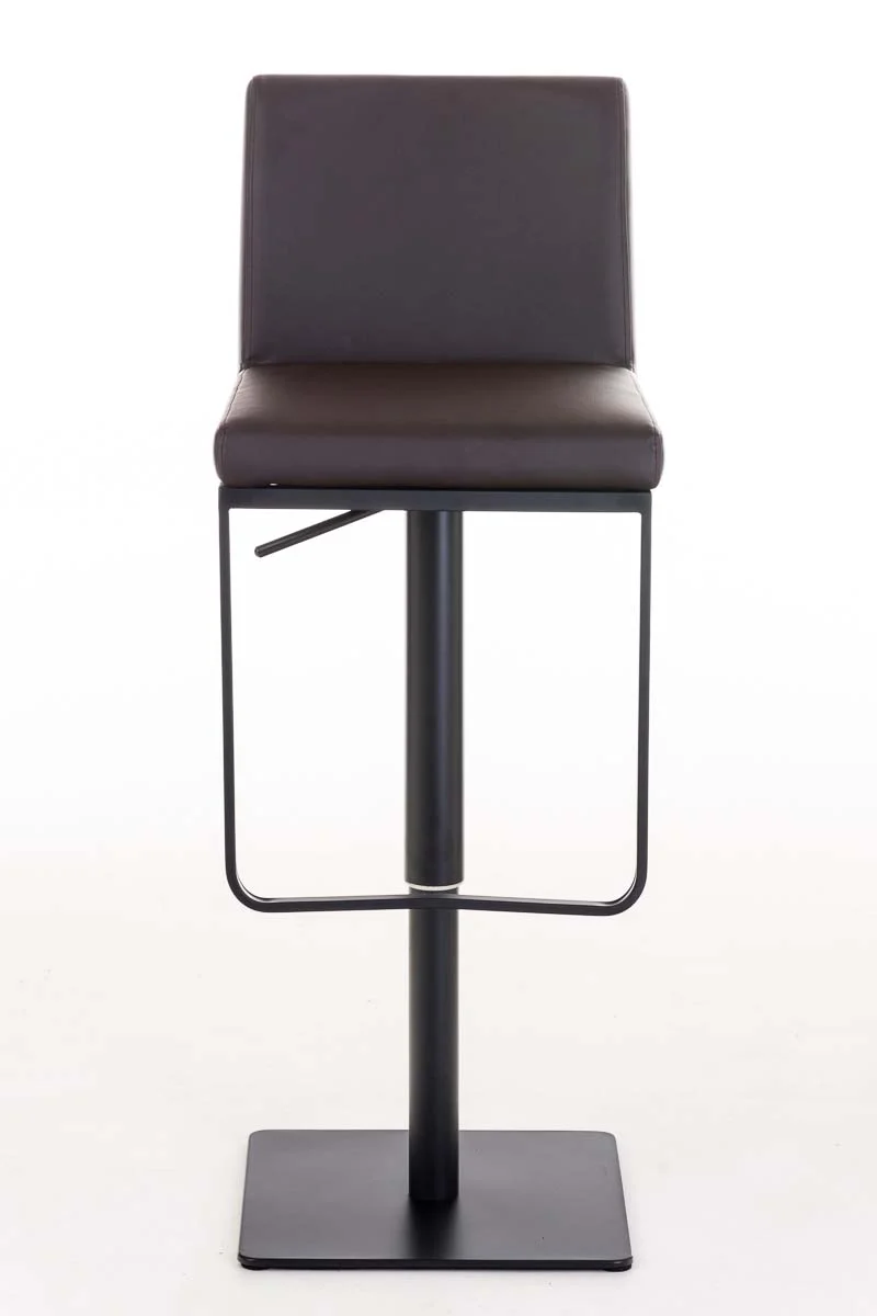 Tabouret de bar x1 avec repose-pieds plaque de base carrée en métal noir assise en PVC marron 10_0005302